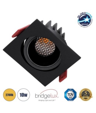 GLOBOSTAR® LEO-SQ 60293 Χωνευτό Κινούμενο Downlight Σποτ με Honeycomb Anti Glare Reflector LED 10W 1250lm 38° AC 220-240V IP20 Θερμό Λευκό 2700K - Bridgelux COB Chip & TÜV SÜD Driver - Μαύρο Ματ - Μ8.5 x Π8.5 x Υ6.6cm - Q7.5 x 7.5cm - 5 Χρόνια Εγγύηση